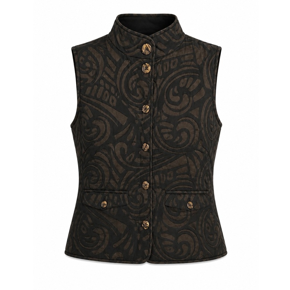 Tommy Bahama Womens Silk Blend Quilted‎ Vest Brown Black Abstract Swirl Size M